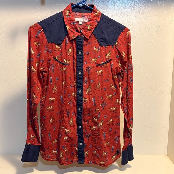 Tin Haul Red and Navy Button Down Shirt - Picture 1 of 5
